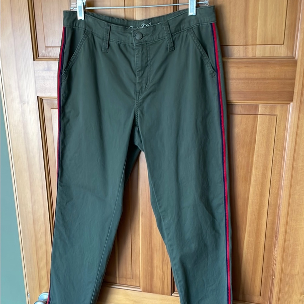 Universal Thread Olive Green Ankle Pants with Red Stripe